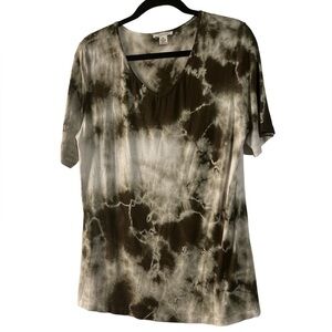 Westbound Olive Green & White V-Neck Tie Dye Top XL